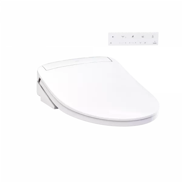 The WASHLET KS6 bidet seat features a slim, modern design with a wall-mounted remote for customizable comfort and control.